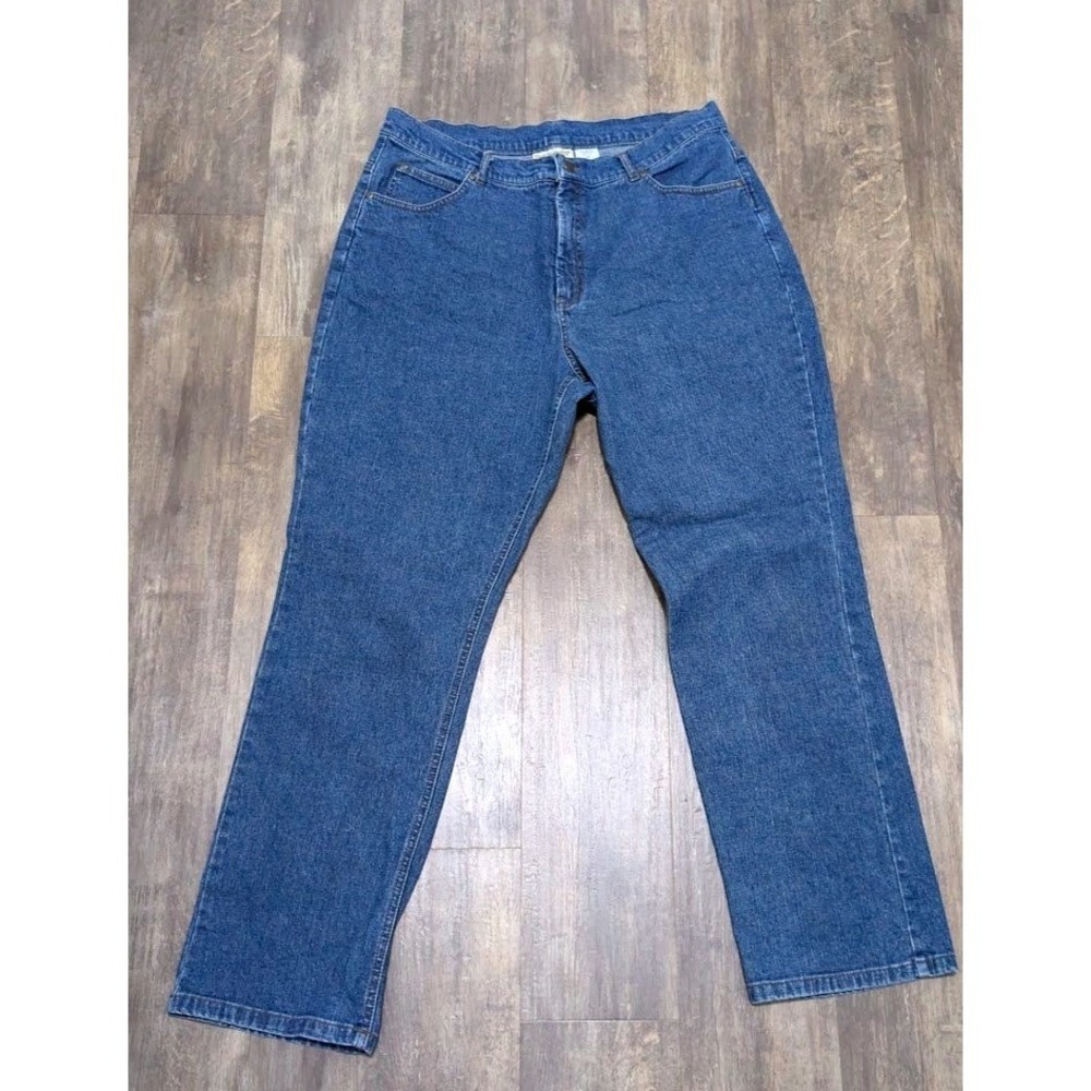 TravelSmith Womens Petite 16P Blue Straight Leg Stretch Denim Jeans